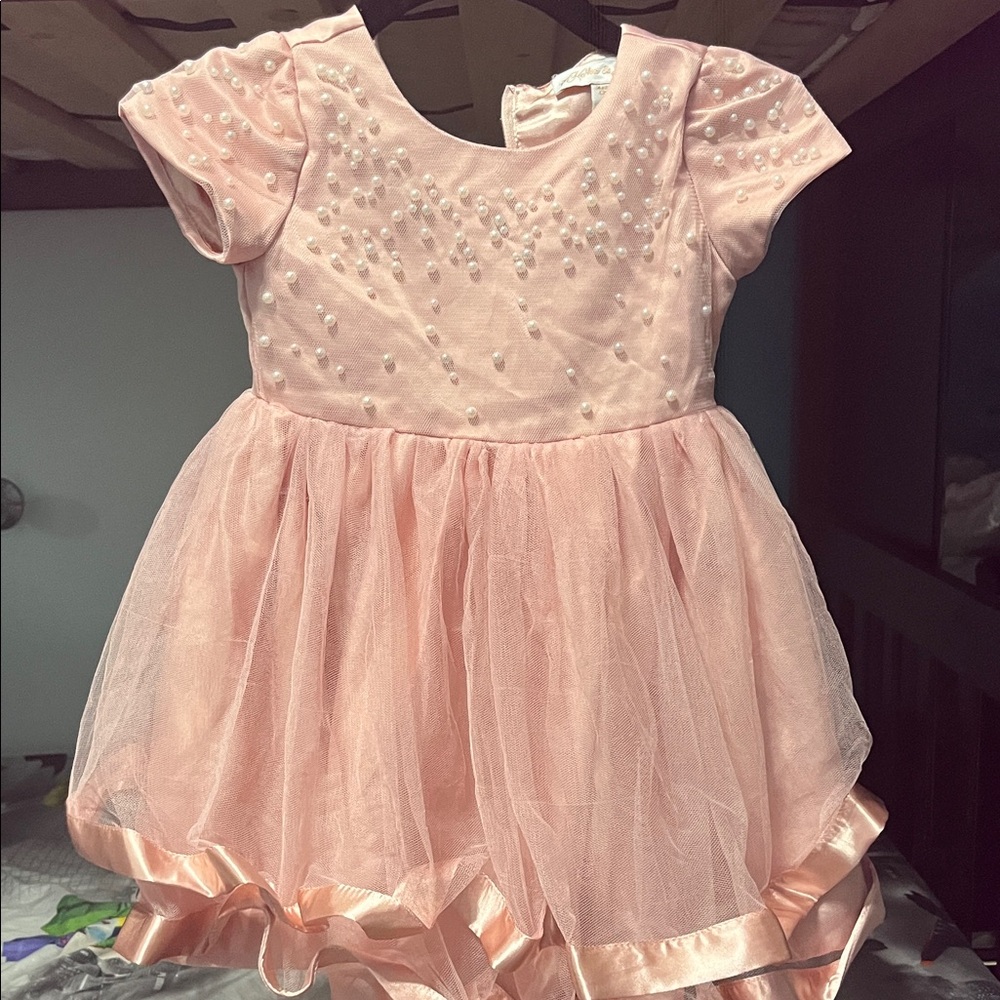 Charming Pink Kids Dress with Pearl Accents